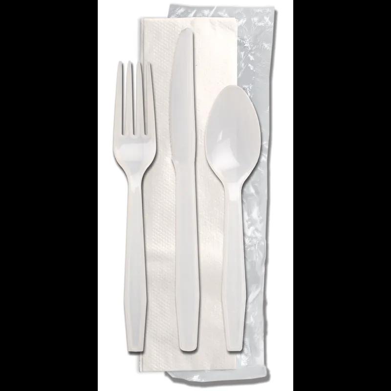4PC Cutlery Kit PS White Heavy Duty Individually Wrapped With Napkin,Fork,Knife,Teaspoon 250/Case