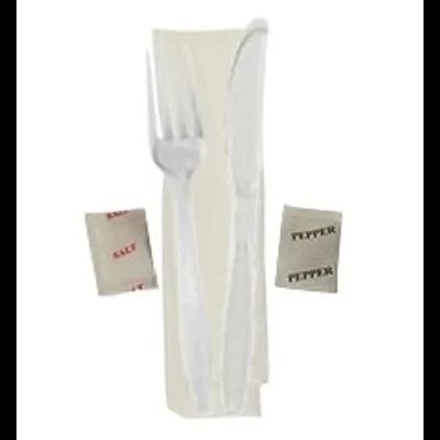 4PC Cutlery Kit PS White Heavy Duty Individually Wrapped With Napkin,Fork,Knife,Teaspoon 250/Case
