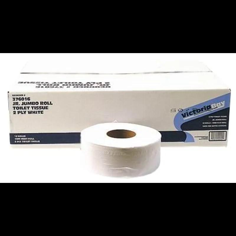 Victoria Bay Toilet Paper & Tissue Roll 2PLY White Jumbo Jr (JRT) 12 Rolls/Case