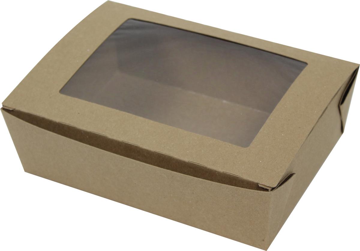 Bio-Pak® Take-Out Box Tuck-Top 8.5X6.25X2.5 IN Paper Kraft Rectangle With Window 160/Case