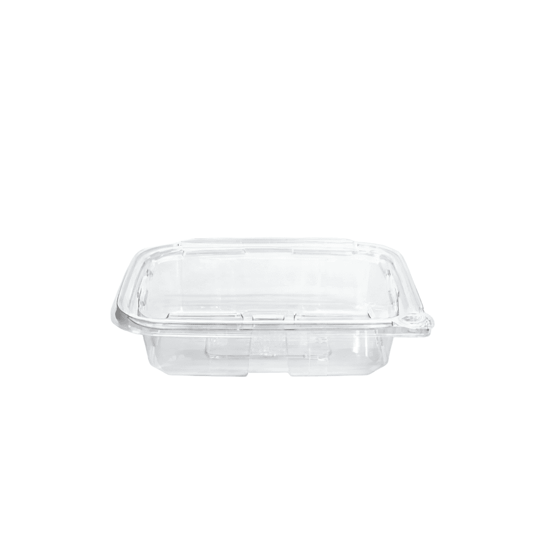 Deli Container Hinged With Flat Lid 20 OZ RPET Clear Rectangle 200/Case