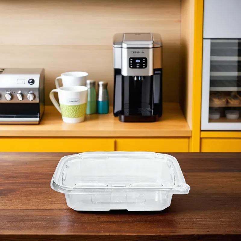 Deli Container Hinged With Flat Lid 20 OZ RPET Clear Rectangle 200/Case