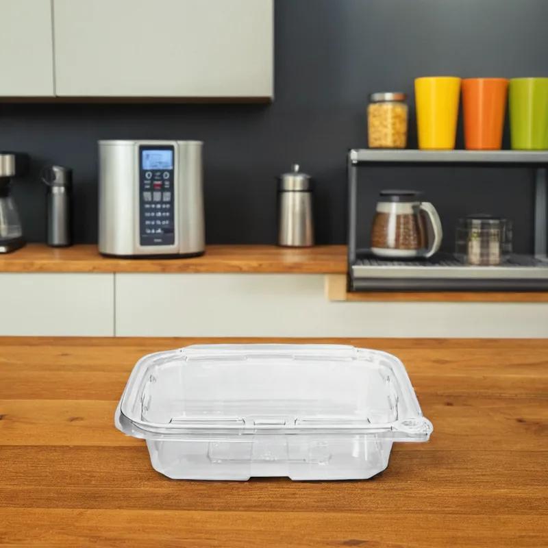 Deli Container Hinged With Flat Lid 20 OZ RPET Clear Rectangle 200/Case