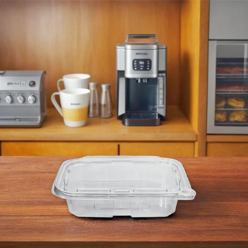 Deli Container Hinged With Flat Lid 20 OZ RPET Clear Rectangle 200/Case