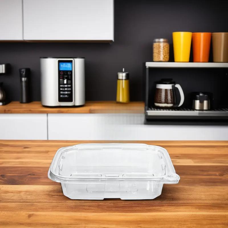 Deli Container Hinged With Flat Lid 20 OZ RPET Clear Rectangle 200/Case
