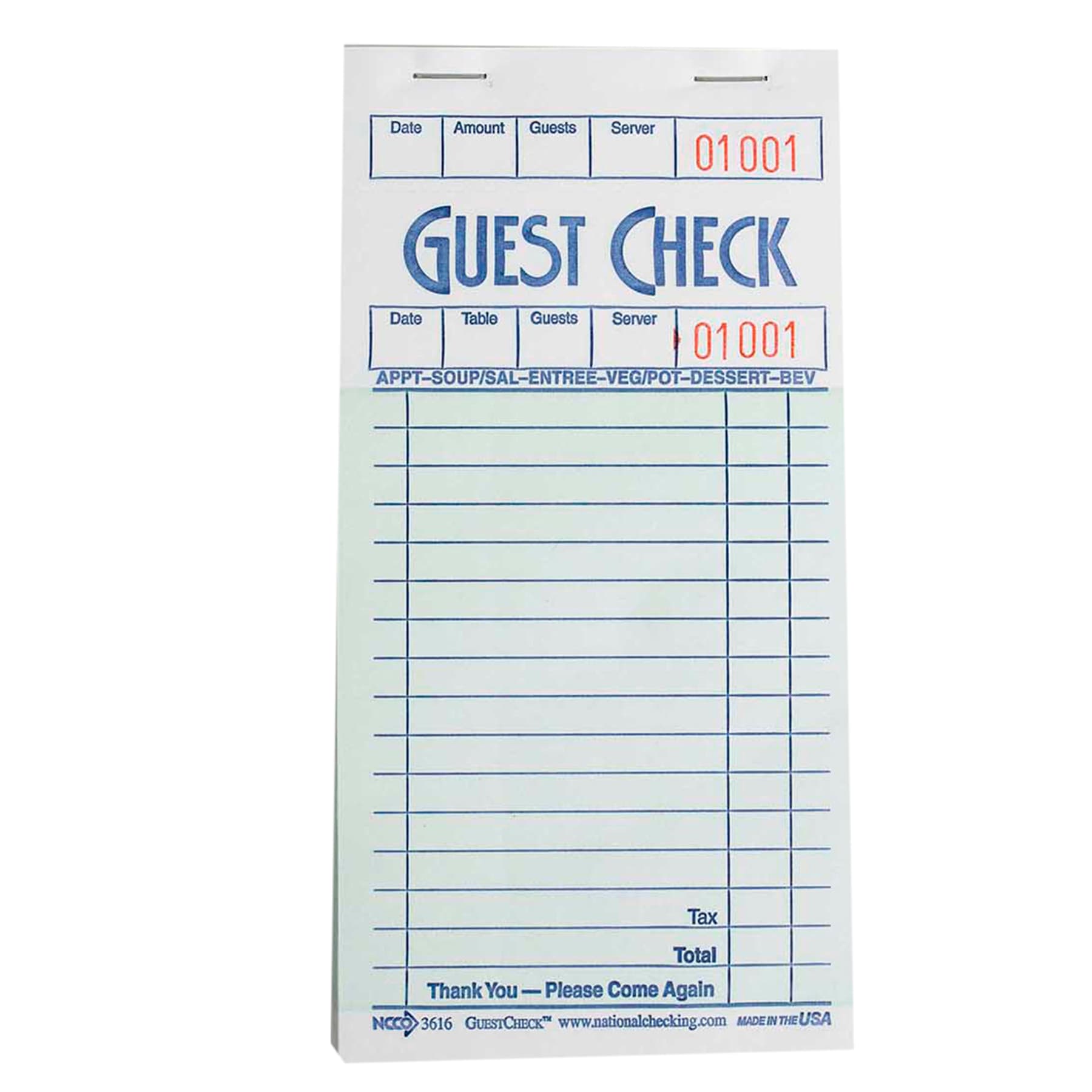 Guest Check 3.5X6.75 IN 16 Line 5000/Case