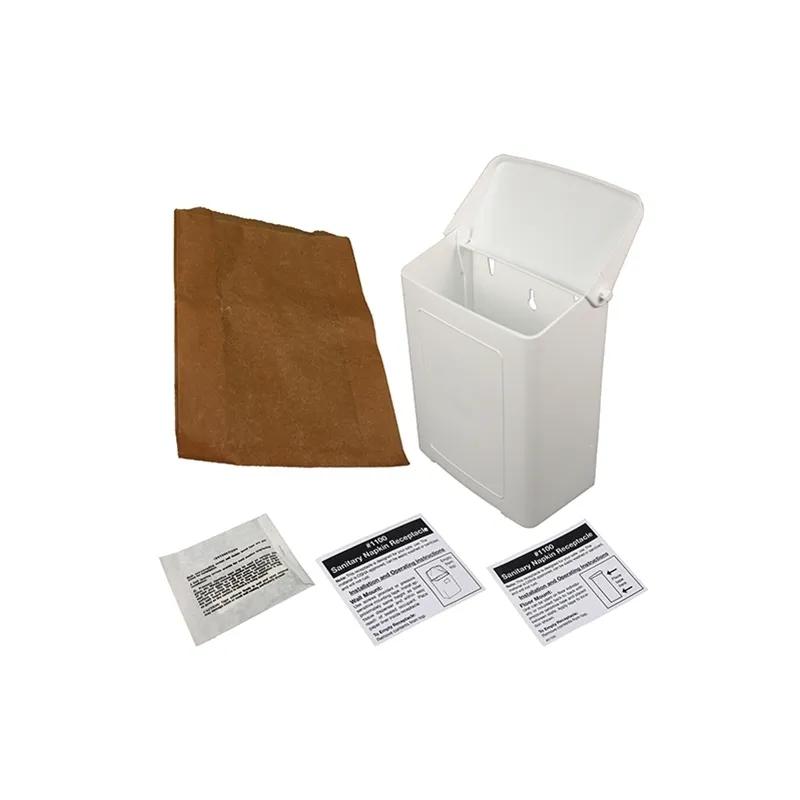 Menstrual Care Disposal Receptacle White Plastic Sanitary Wall Mount 1/Each