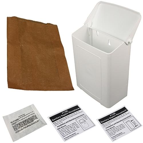 Menstrual Care Disposal Receptacle White Plastic Sanitary Wall Mount 1/Each