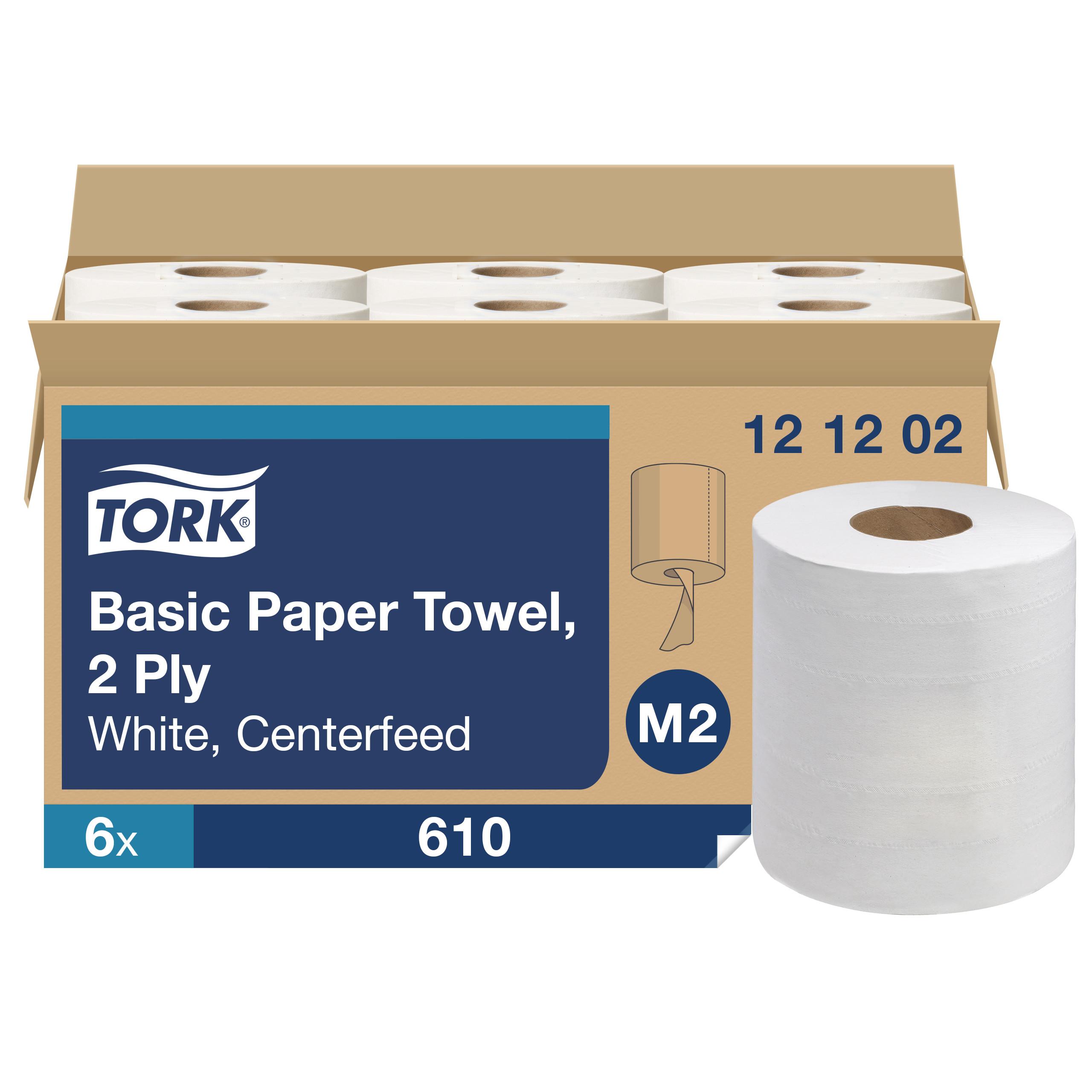 Tork Roll Paper Towel M2 11.8X8.25 IN 599.833 FT 2PLY White Centerfeed Refill 610 Sheets/Roll 6 Rolls/Case