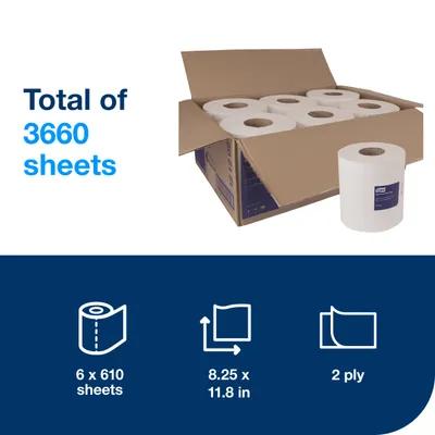 Tork Roll Paper Towel M2 11.8X8.25 IN 599.833 FT 2PLY White Centerfeed Refill 610 Sheets/Roll 6 Rolls/Case