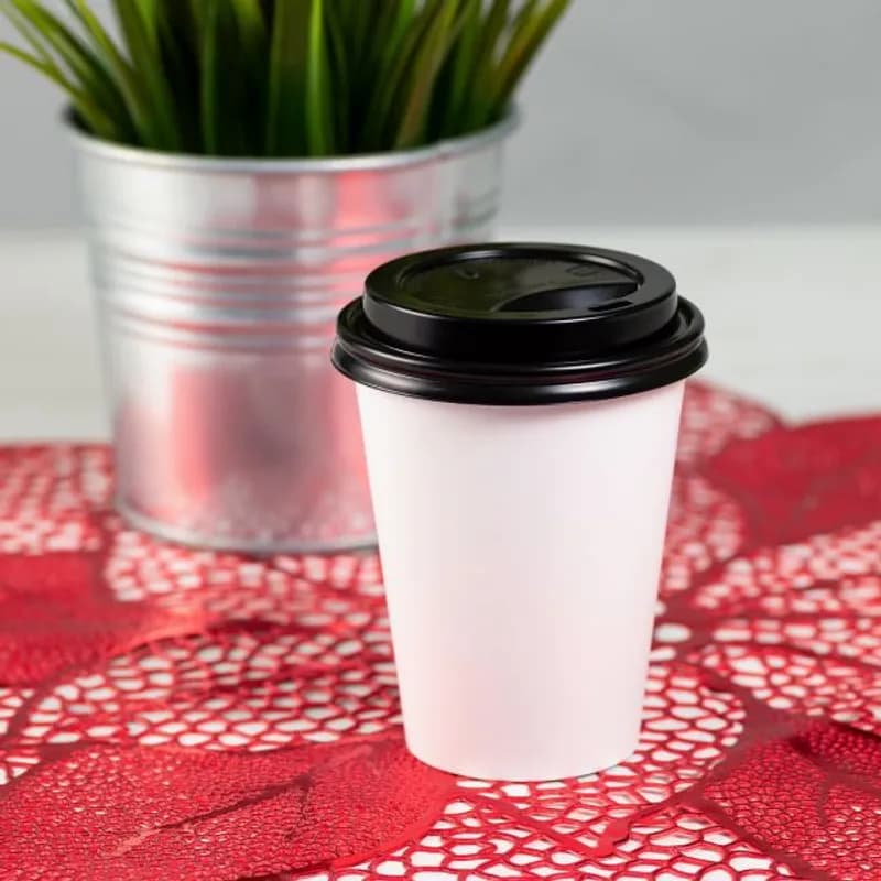 Karat® Lid Dome 80MM PP Black For 8 OZ Hot Cup Sip Through 1000/Case