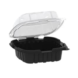 Crisp Food Technologies® Take-Out Container Hinged With Dome Lid 6.59X6.41X3.11 IN PP Black Clear Square 300/Case