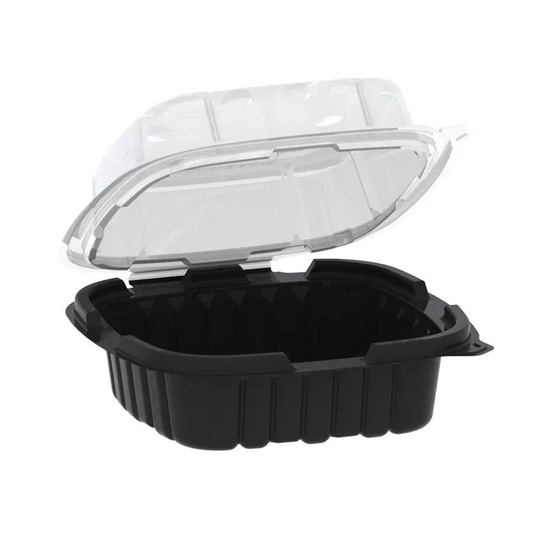 Crisp Food Technologies® Take-Out Container Hinged With Dome Lid 6.59X6.41X3.11 IN PP Black Clear Square 300/Case