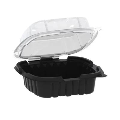 Take-Out Container Hinged With Dome Lid 6X6 IN PP Black Clear Square Anti-Fog 300/Case