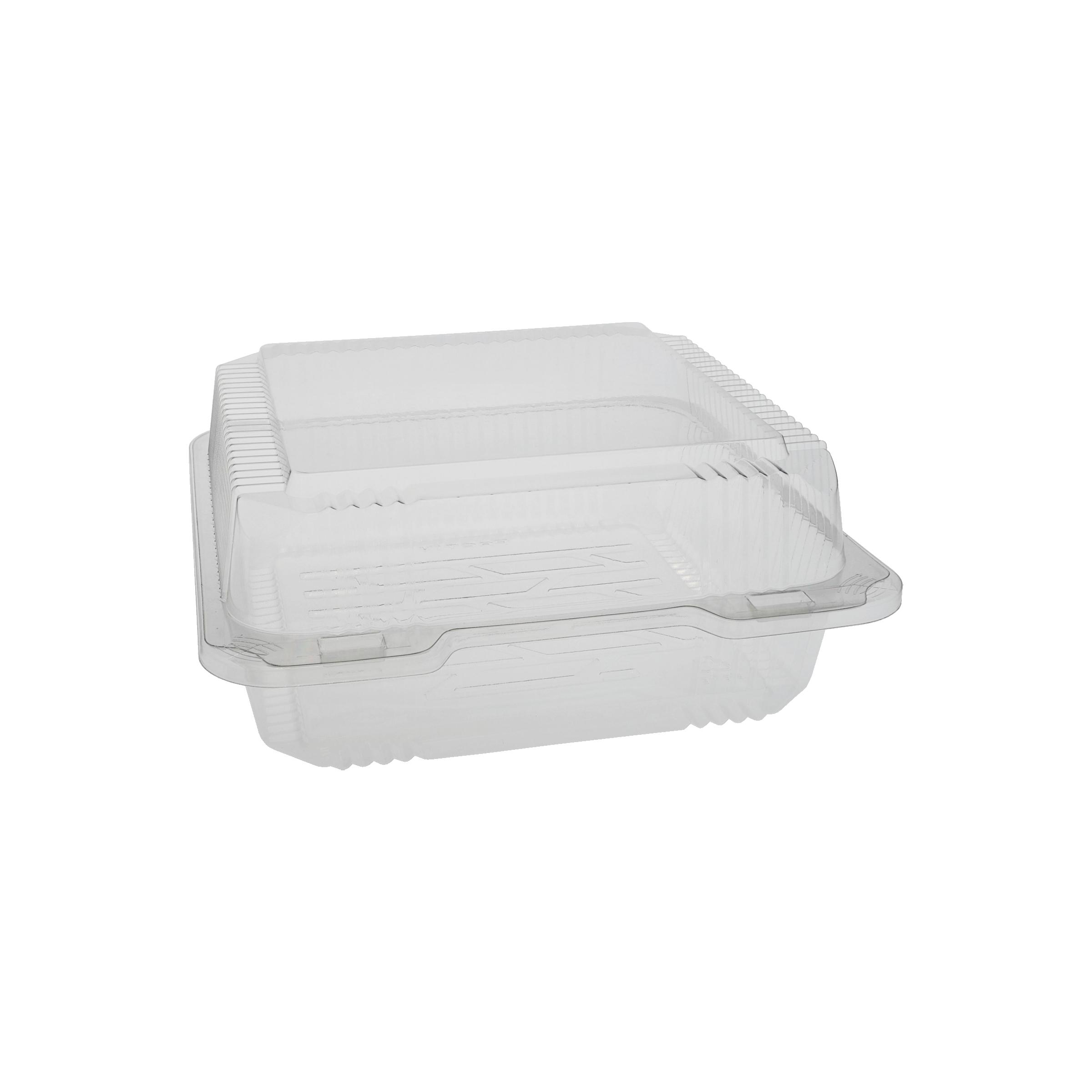 Bakery Hinged Container With Dome Lid 8.75X8.25X3.625 IN PET Clear Square 200/Case