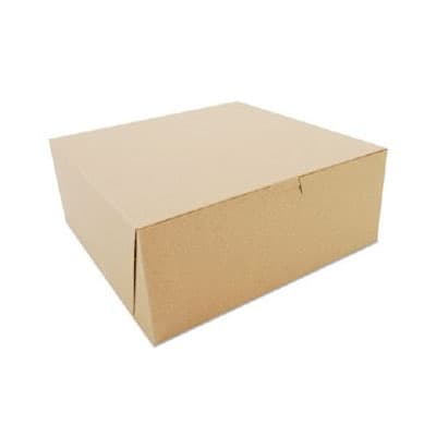 Cake Box 10X10X4 IN Clay-Coated Kraft Board Kraft Square Lock Corner Tuck Top 1-Piece 100/Case
