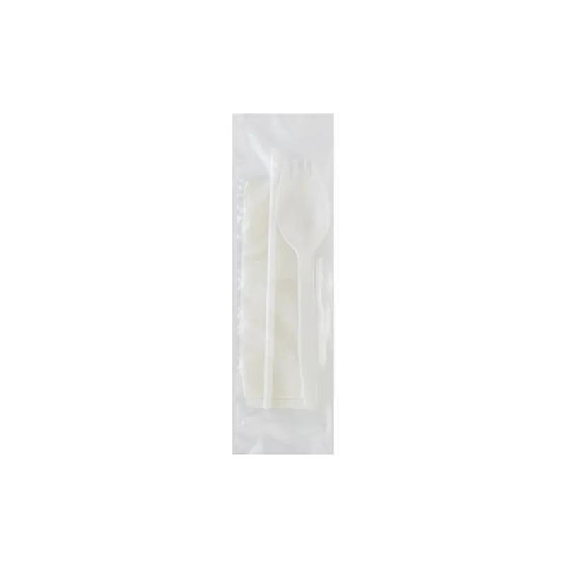 3PC Cutlery Kit PP White Medium Weight With 8X10 Napkin,Spork,Straw 1000/Case