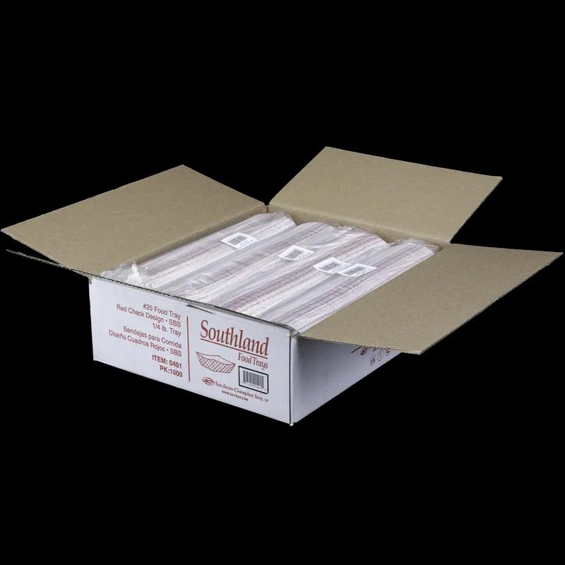 Food Tray 0.25 LB SBS Paperboard White Red Rectangle 1000/Case