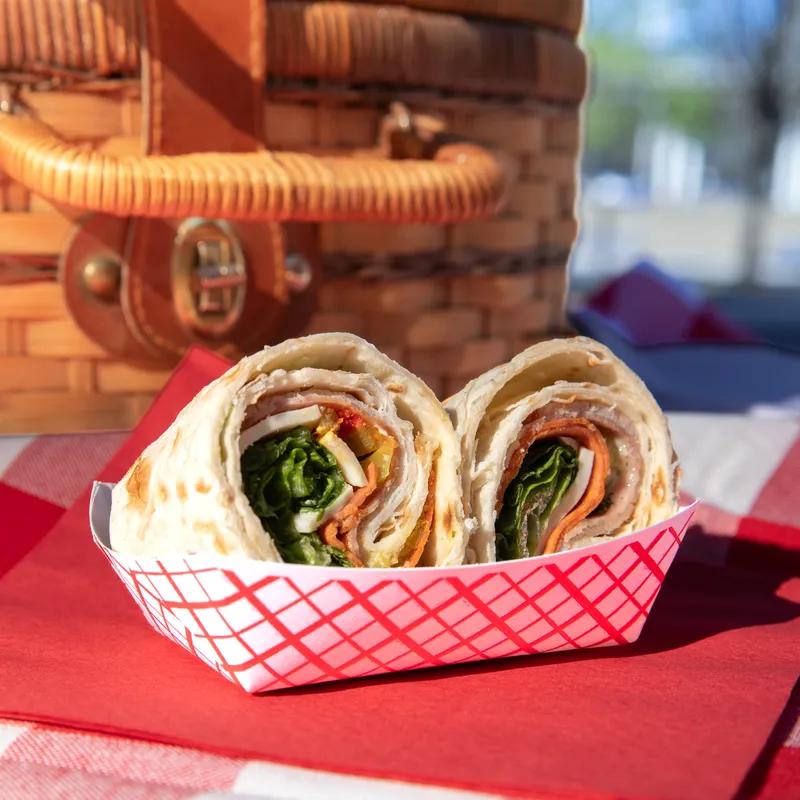 Food Tray 0.25 LB SBS Paperboard White Red Rectangle 1000/Case