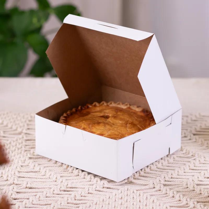 Bakery Box 6X6X2.5 IN Clay-Coated Kraft Board White Kraft Square Lock Corner Tuck Top 250/Bundle