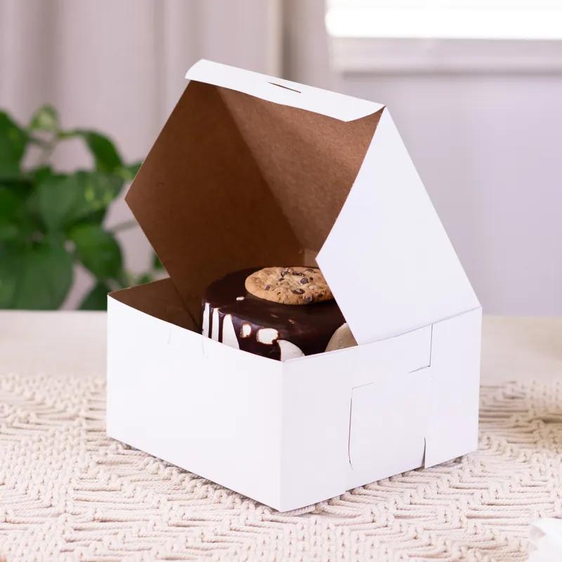 Bakery Box 7X7X4 IN Clay-Coated Kraft Board White Kraft Square Lock Corner Tuck Top 250/Bundle