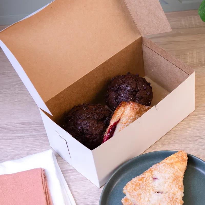 Bakery Box 9X5X4 IN Clay-Coated Kraft Board White Kraft Rectangle Lock Corner Tuck Top 250/Bundle