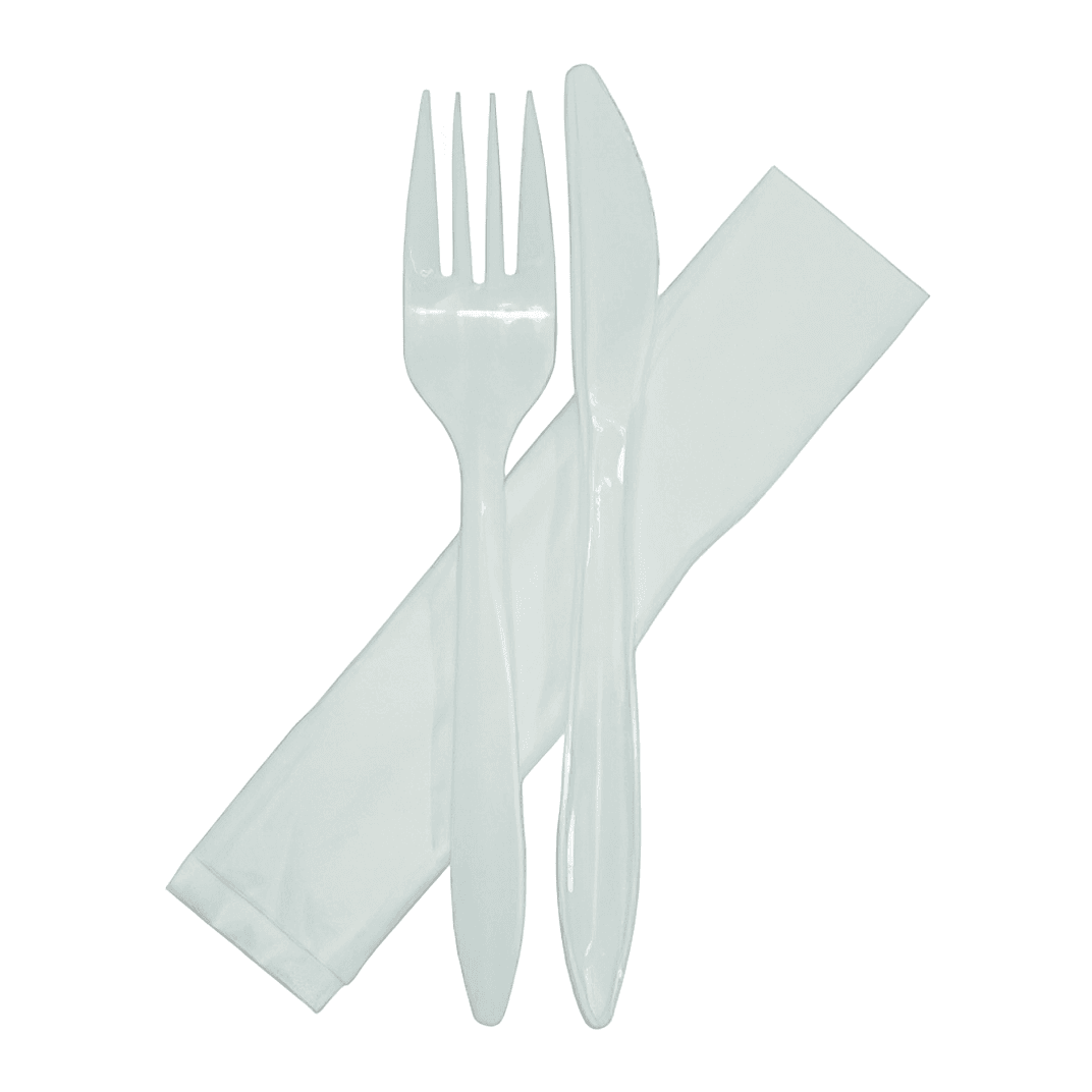 Victoria Bay 3PC Cutlery Kit PP White Medium Weight With 1PLY 13X13 Napkin,Fork,Knife 250/Case
