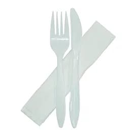 Victoria Bay 3PC Cutlery Kit PP White Medium Weight With 1PLY 13X13 Napkin,Fork,Knife 250/Case