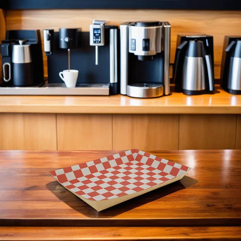 Food Tray 10.5X7.5X1.5 IN Kraft Paperboard Kraft White Red Rectangle 250/Case