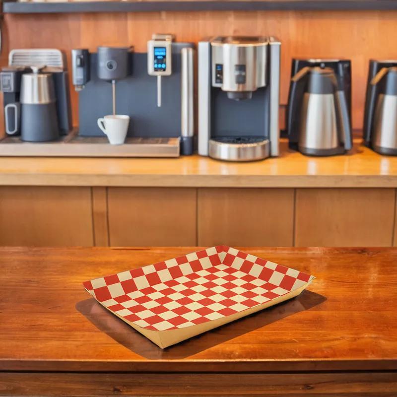 Food Tray 10.5X7.5X1.5 IN Kraft Paperboard Kraft White Red Rectangle 250/Case