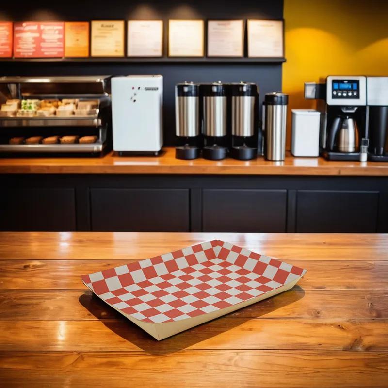 Food Tray 10.5X7.5X1.5 IN Kraft Paperboard Kraft White Red Rectangle 250/Case