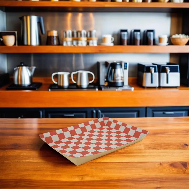 Food Tray 10.5X7.5X1.5 IN Kraft Paperboard Kraft White Red Rectangle 250/Case