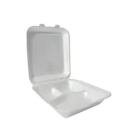 Take-Out Container Hinged With Dome Lid Small (SM) 6.5X7X2.75 IN 3 Compartment Polystyrene Foam White Rectangle 200/Case