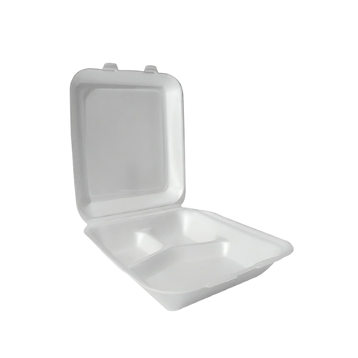 Take-Out Container Hinged With Dome Lid Small (SM) 6.5X7X2.75 IN 3 Compartment Polystyrene Foam White Rectangle 200/Case