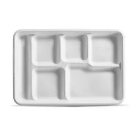 Chinet® Cafeteria & School Lunch Tray Base 8.5X12.5 IN 6 Compartment Molded Fiber White Rectangle 500/Case