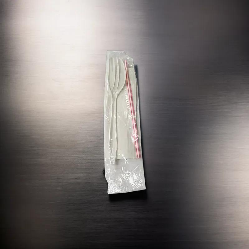 3PC Cutlery Kit Medium Weight With Napkin,Fork,Milk Straw 1000/Case