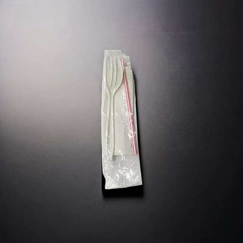 3PC Cutlery Kit Medium Weight With Napkin,Fork,Milk Straw 1000/Case