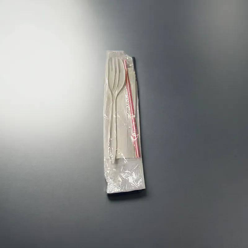 3PC Cutlery Kit Medium Weight With Napkin,Fork,Milk Straw 1000/Case