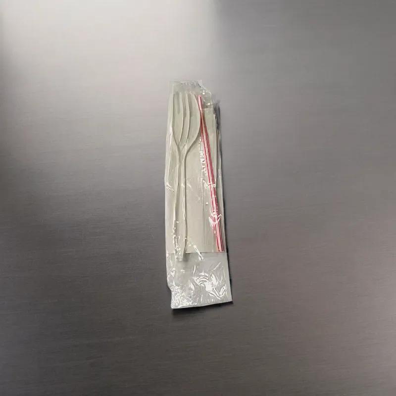 3PC Cutlery Kit Medium Weight With Napkin,Fork,Milk Straw 1000/Case