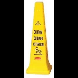 Safety Cone 36 IN Caution Wet Floor Yellow Plastic Multilingual 4 Side 1/Each