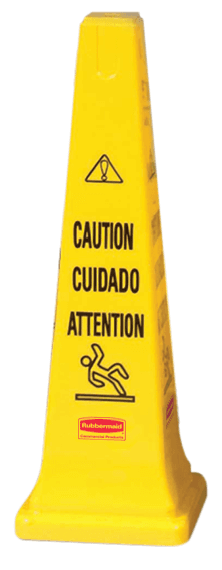 Safety Cone 36 IN Caution Wet Floor Yellow Plastic Multilingual 4 Side 1/Each