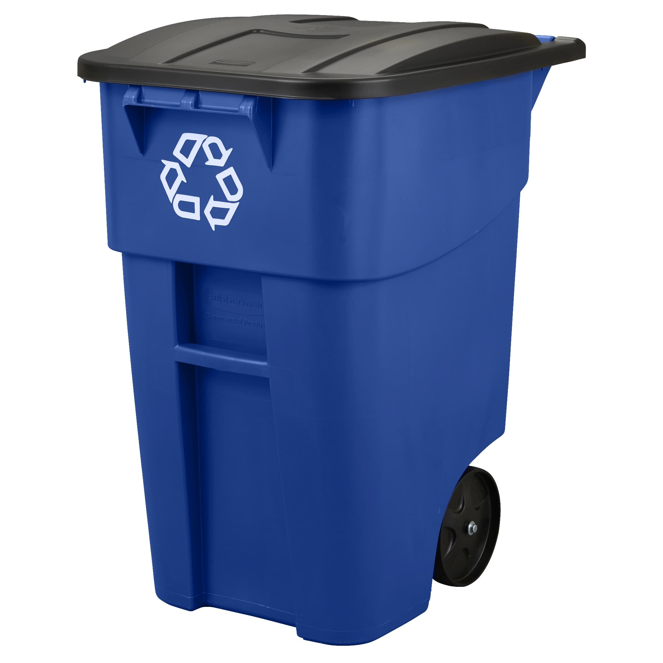 Brute® Recycling 1-Stream Curbside Trash 29X24X36 IN 50 GAL 200 QT Blue Resin With Hinged Lid Rollout 1/Each