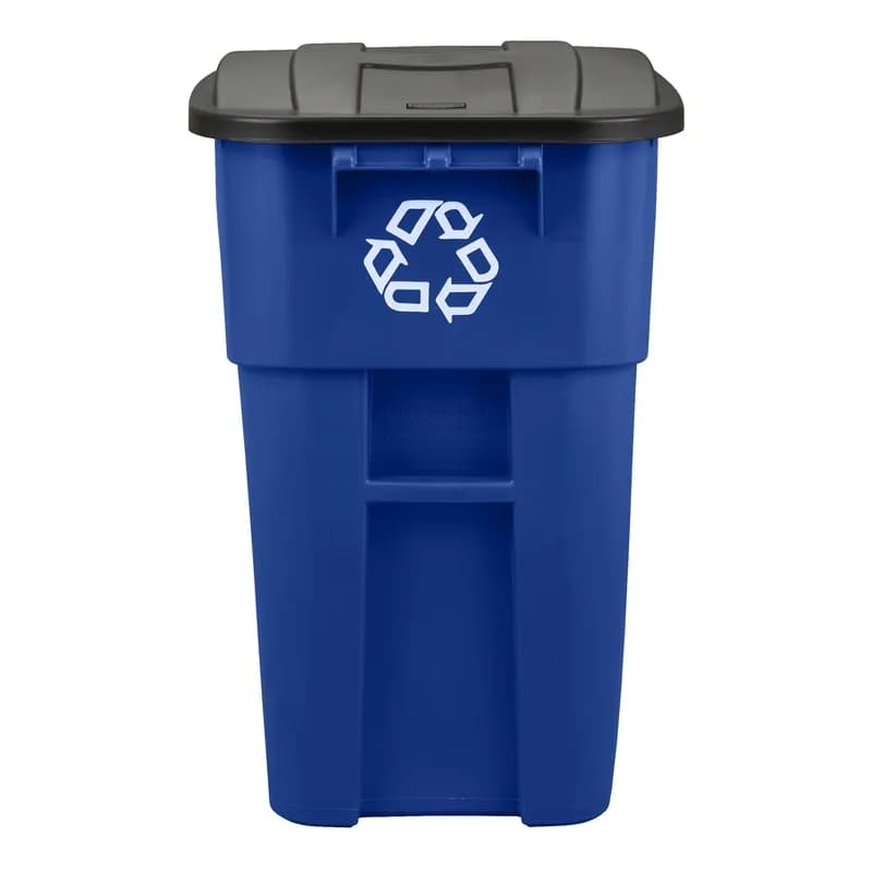 Brute® Recycling 1-Stream Curbside Trash 29X24X36 IN 50 GAL 200 QT Blue Resin With Hinged Lid Rollout 1/Each