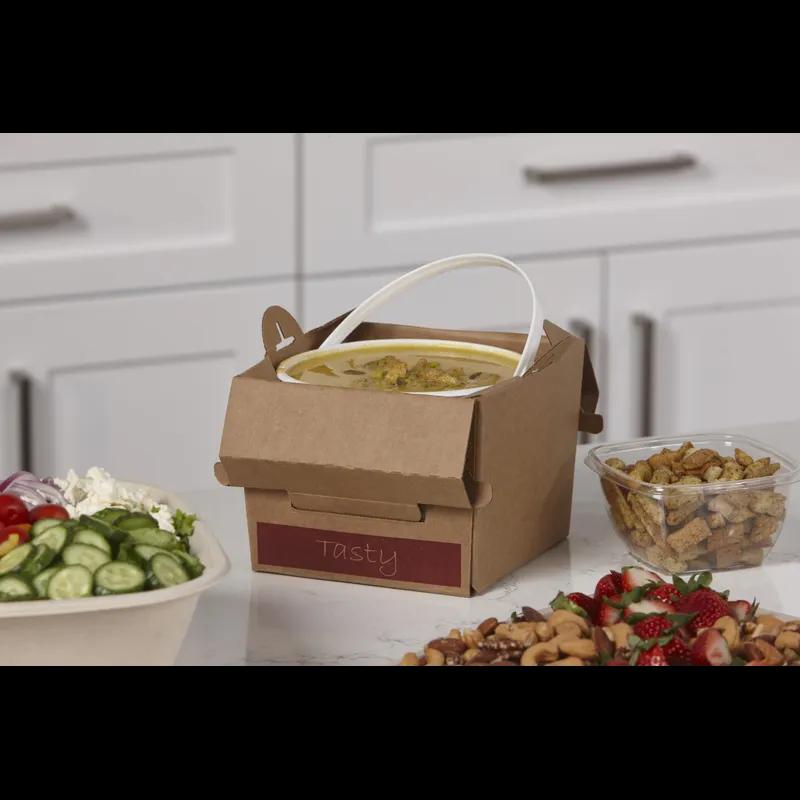 Soup N Serve Soup Take-Out Box Fold-Top With Flat Lid 8.3X8.3X6.13 IN Corrugated Paperboard Kraft Square 15/Case
