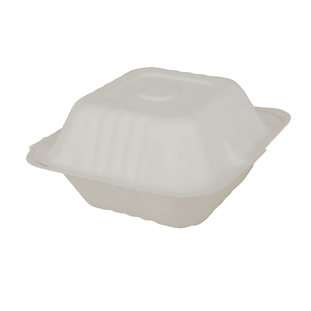 ChampWare Take-Out Container Hinged With Dome Lid 6X6 IN Sugarcane White Square 500/Case