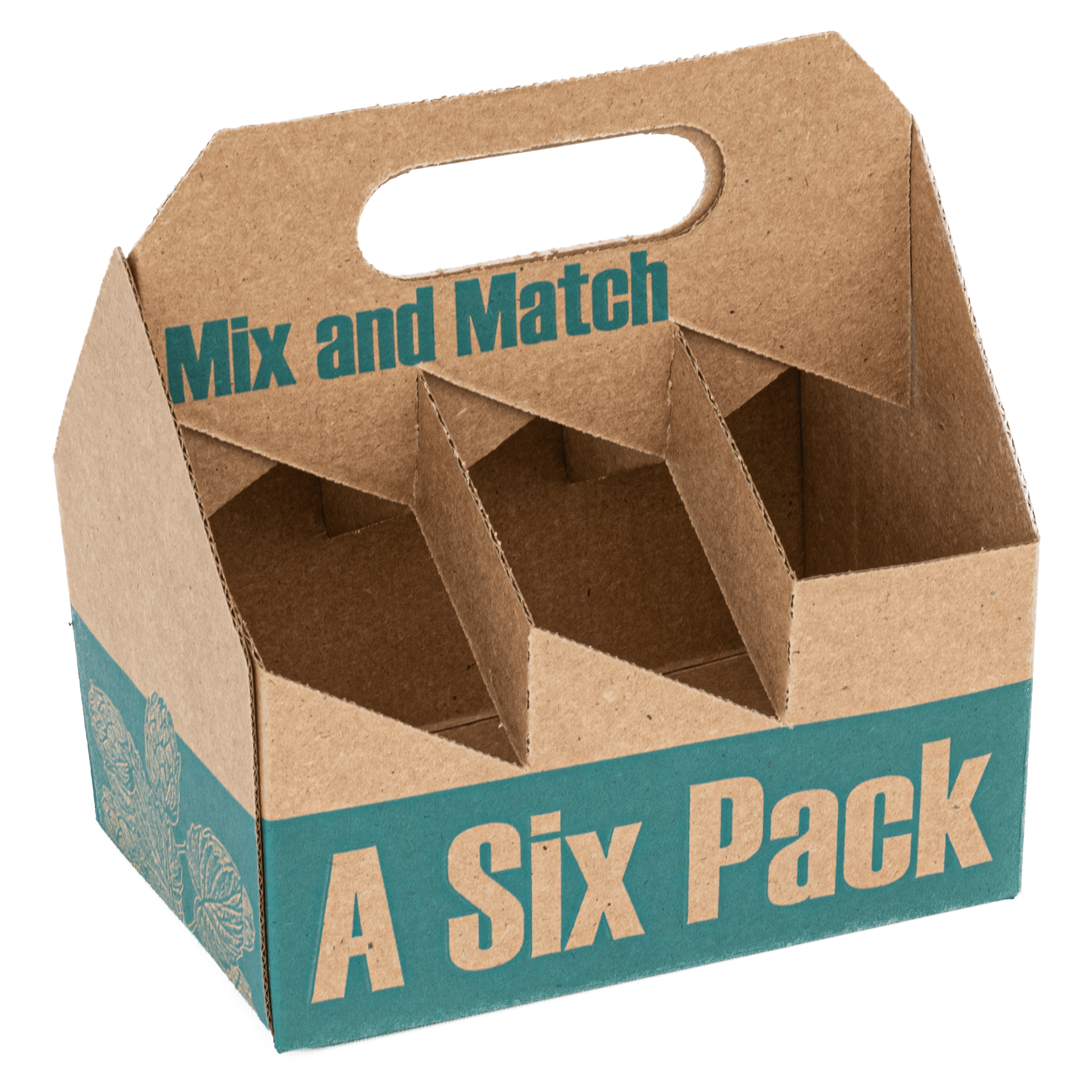 Bottle Carrier 8X5.25X8.25 IN 6 Compartment Corrugated Paperboard Kraft For Beer With Handle 75/Case