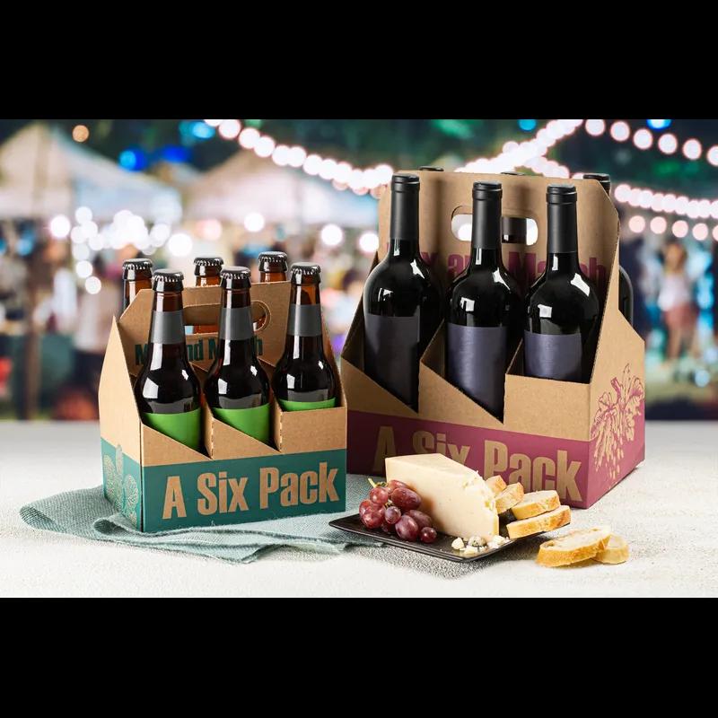 Bottle Carrier 8X5.25X8.25 IN 6 Compartment Corrugated Paperboard Kraft For Beer With Handle 75/Case