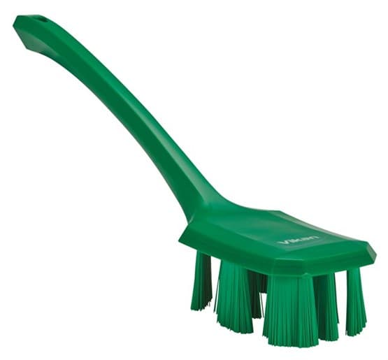Vikan® Scrub Brush 15.6X2.8X5.5 IN Polyester Glass PP Green Long Handle Ultra Safe Technology (UST) Stiff 1/Each