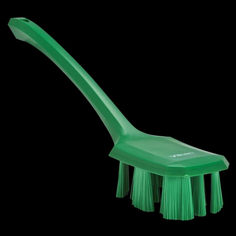 Vikan® Scrub Brush 15.6X2.8X5.5 IN Polyester Glass PP Green Long Handle Ultra Safe Technology (UST) Stiff 1/Each