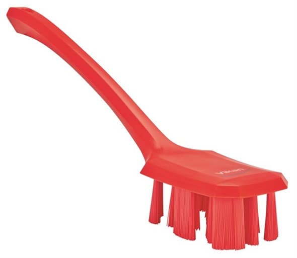 Vikan® Hand Brush 15.6X2.8X5.5 IN Polyester Glass Polypropylene Red UST Color Coded Short Handle Stiff Bristles 1/Each